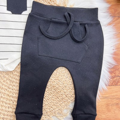 Conj. de Malha 3 peças - Dinos - Off White e Preto